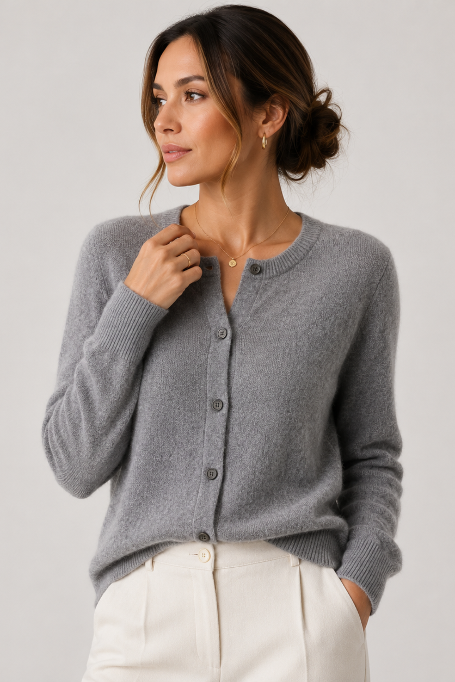 Women's Button-Front Cardigan Sweater Crew Neck Long Sleeve Knit Casual