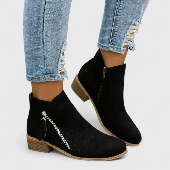 Women's Ankle Boots Side-Zip Block Heel Chelsea Pointed Toe Casual