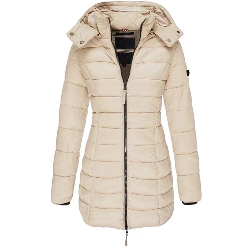 Women's Hooded Puffer Jacket Zip Long Sleeve Padded Winter Outerwear