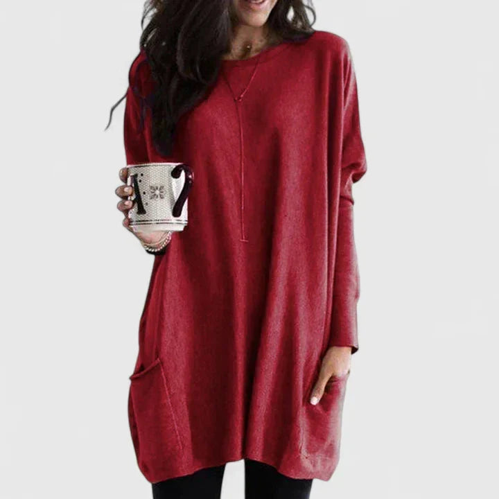 Women's Tunic Sweater Long Sleeve Round Neck Pockets Relaxed Fit Casual