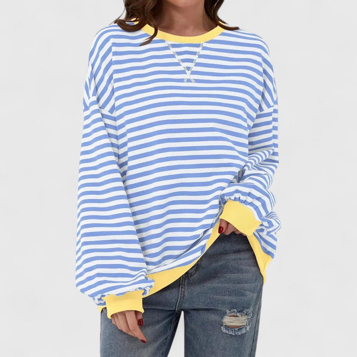 Women's Striped Oversized Crewneck Pullover Sweater Long Sleeve Casual Top