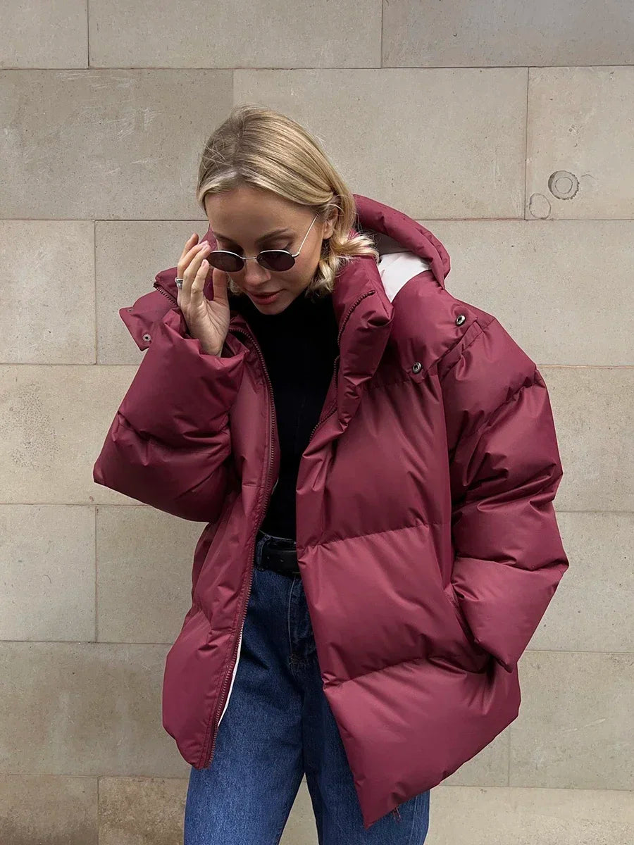 Women's Oversized Puffer Coat Hooded High Neck Quilted Padded Winter Outerwear
