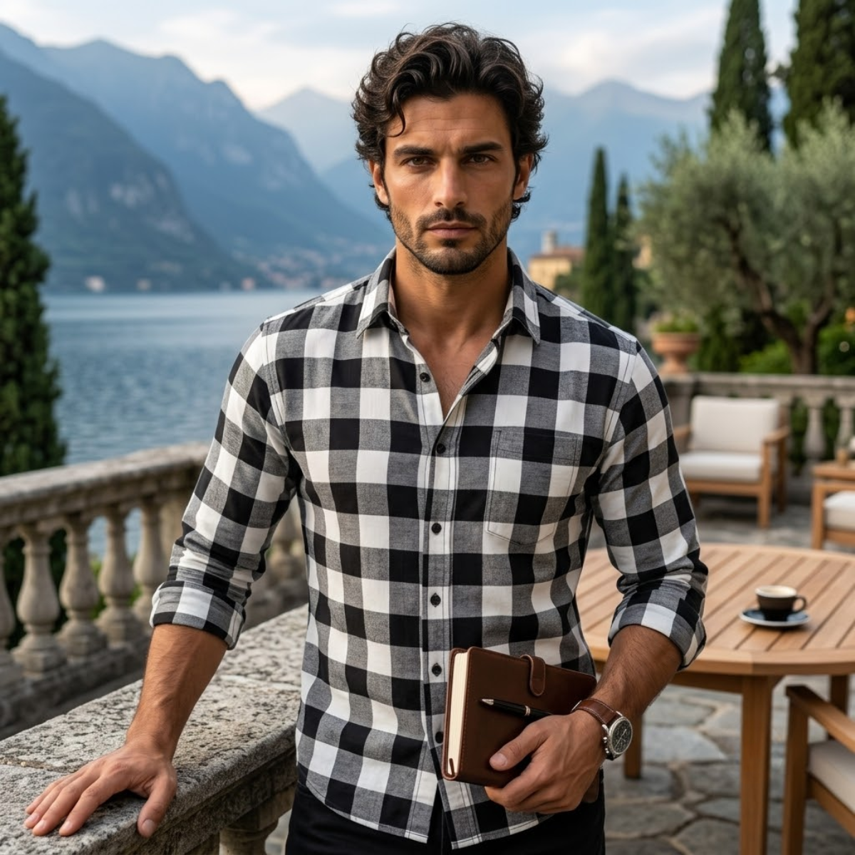 The Como Lago Men’s Casual Plaid Button-Up Shirt