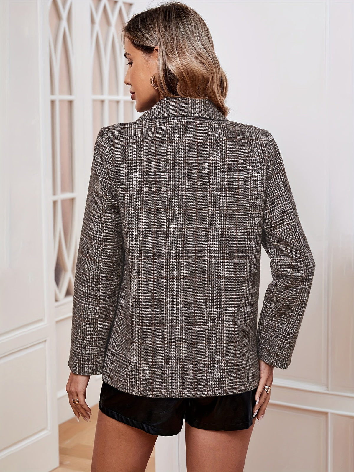 Women's Plaid Blazer Long Sleeve Lapel Open Front Casual Jacket