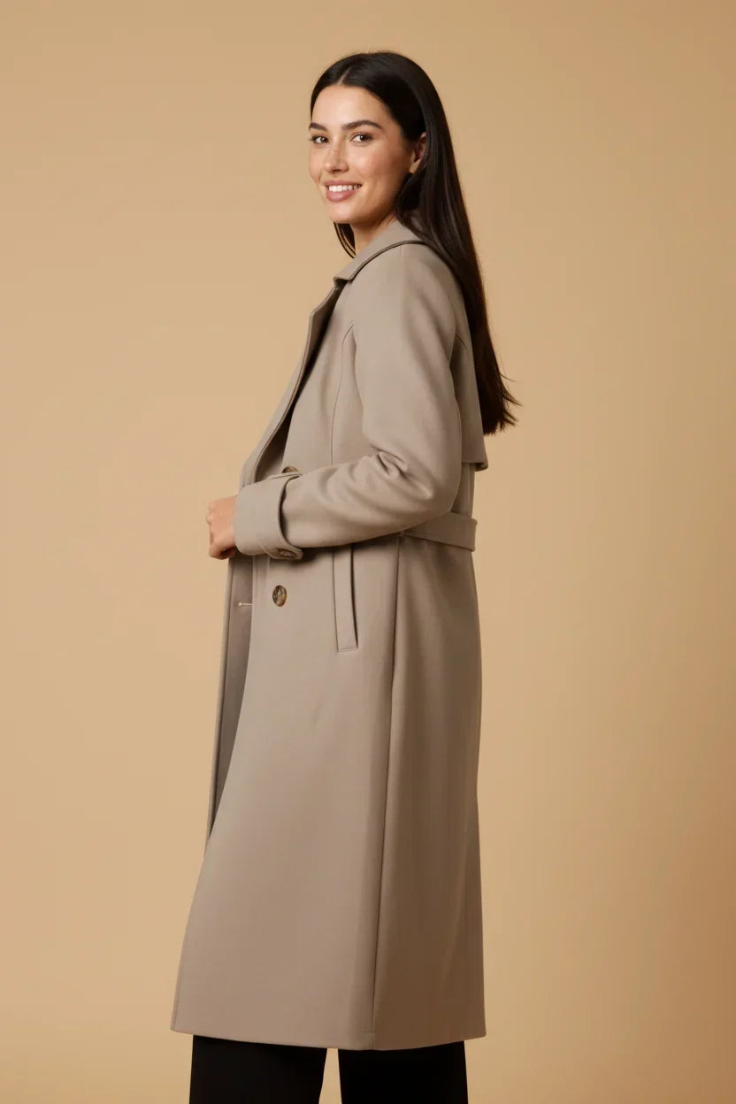 Women's Trench Coat Long Double-Breasted Belted Tailored Lined Winter Coat