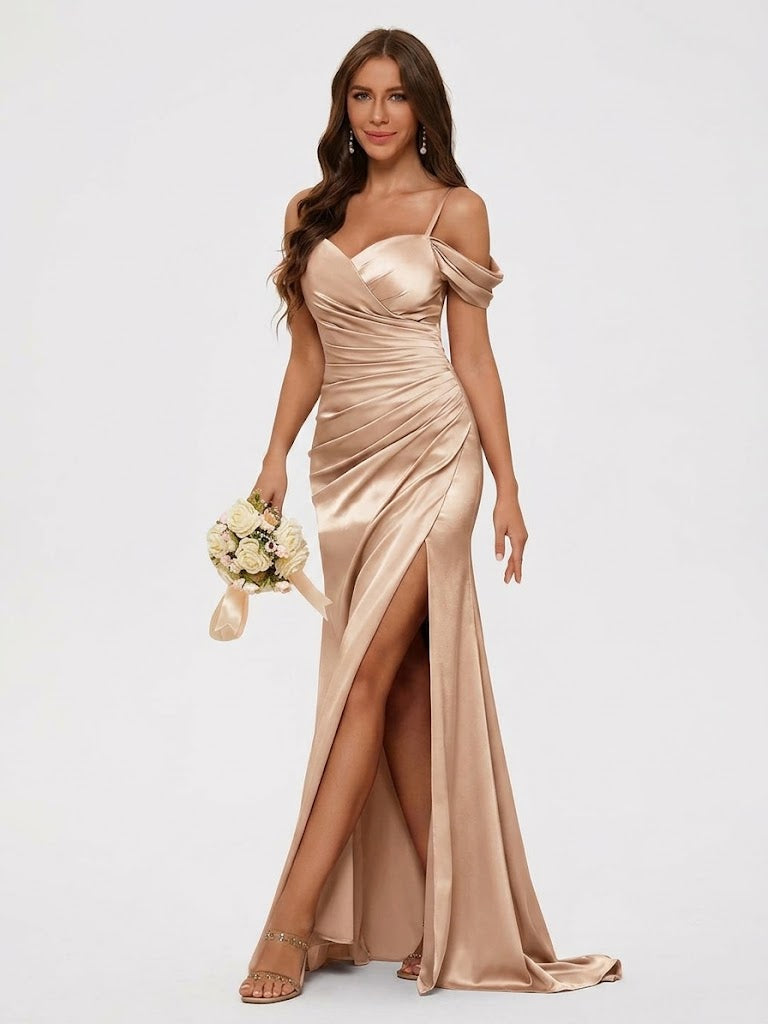 Women's Bridesmaid Dress Mermaid Trumpet Sweetheart Sleeveless Floor-Length