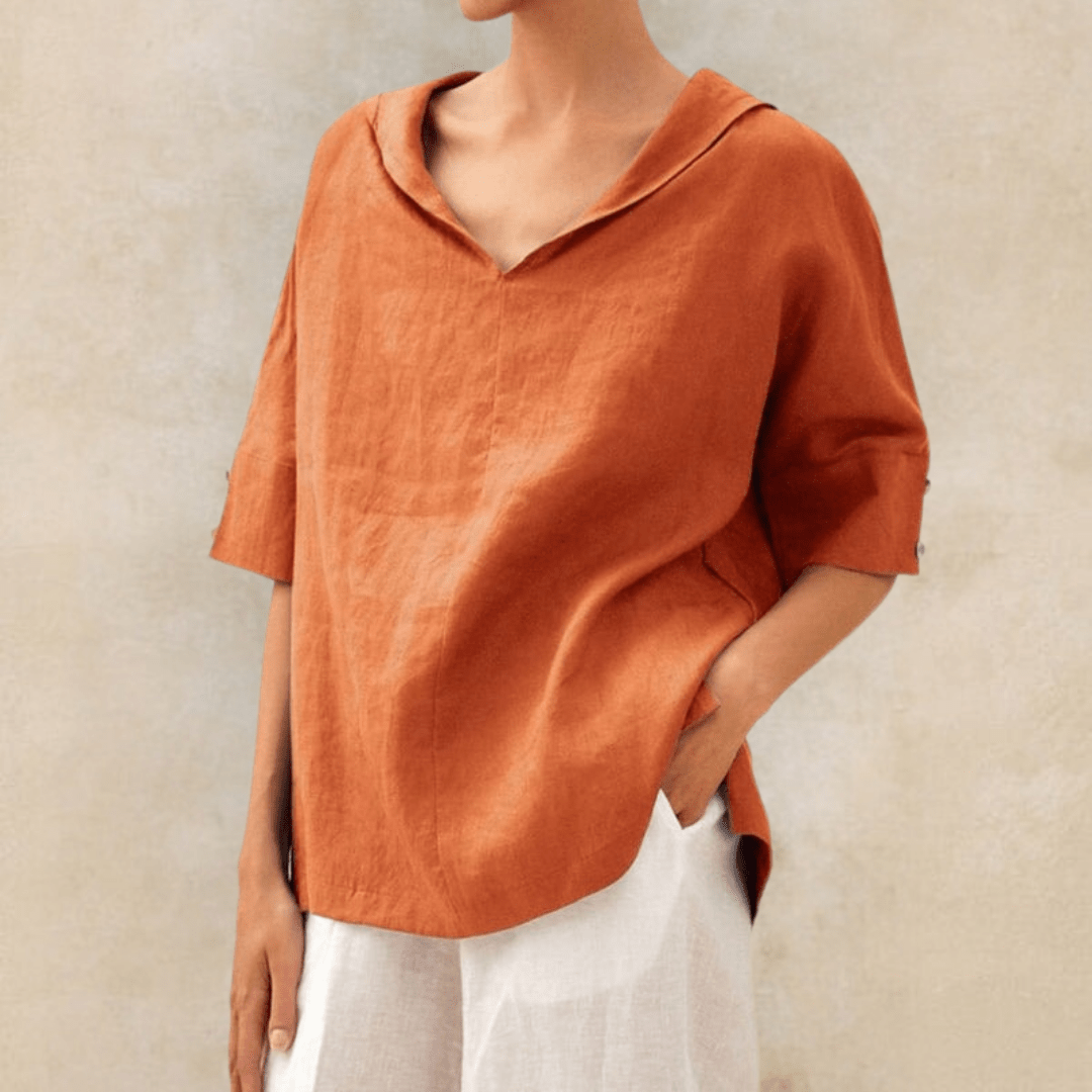 Women's Casual Tunic Top V-Neck Collared Linen