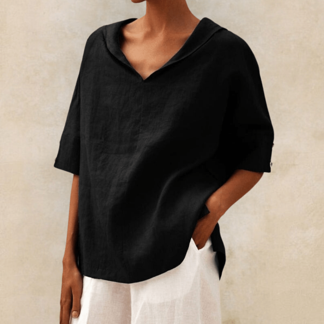 Women's Casual Tunic Top V-Neck Collared Linen