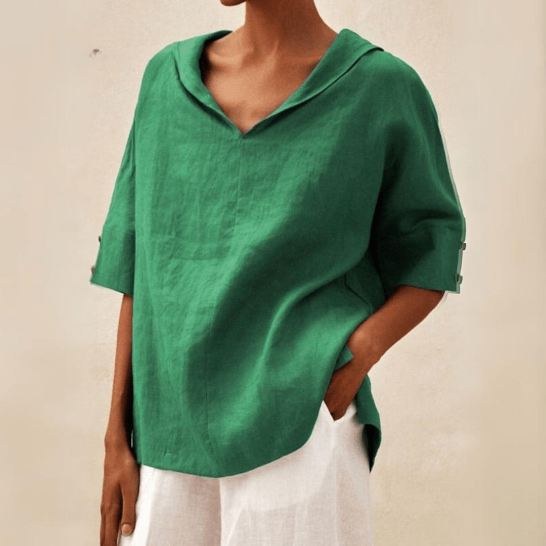 Women's Casual Tunic Top V-Neck Collared Linen