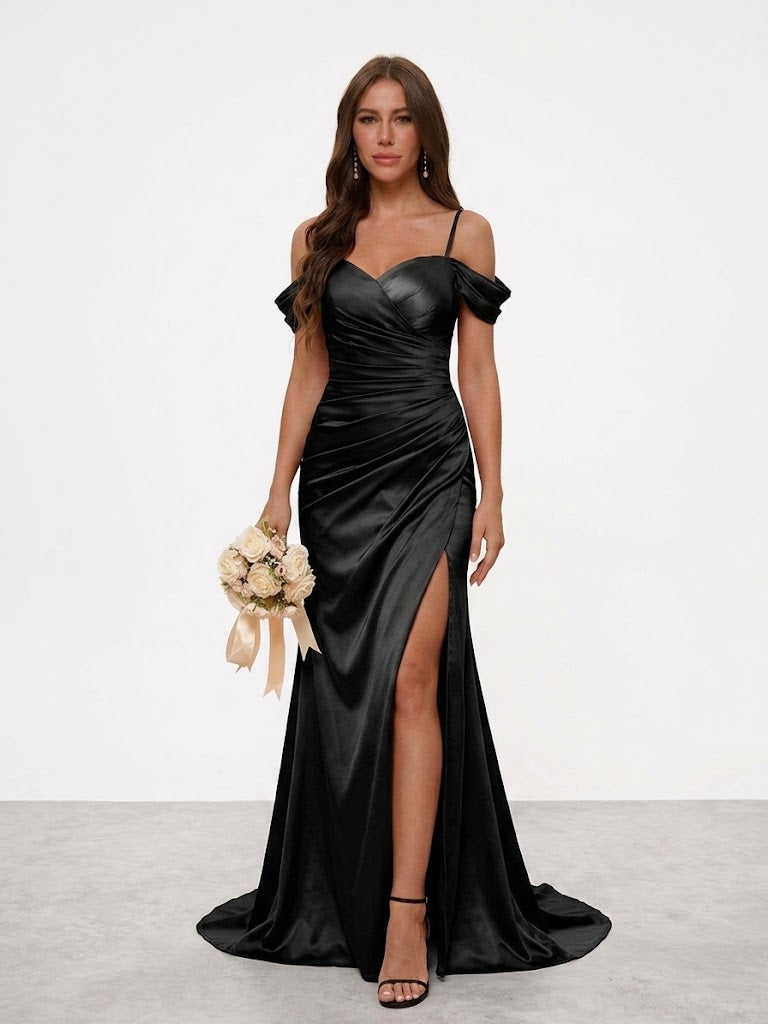 Women's Bridesmaid Dress Mermaid Trumpet Sweetheart Sleeveless Floor-Length