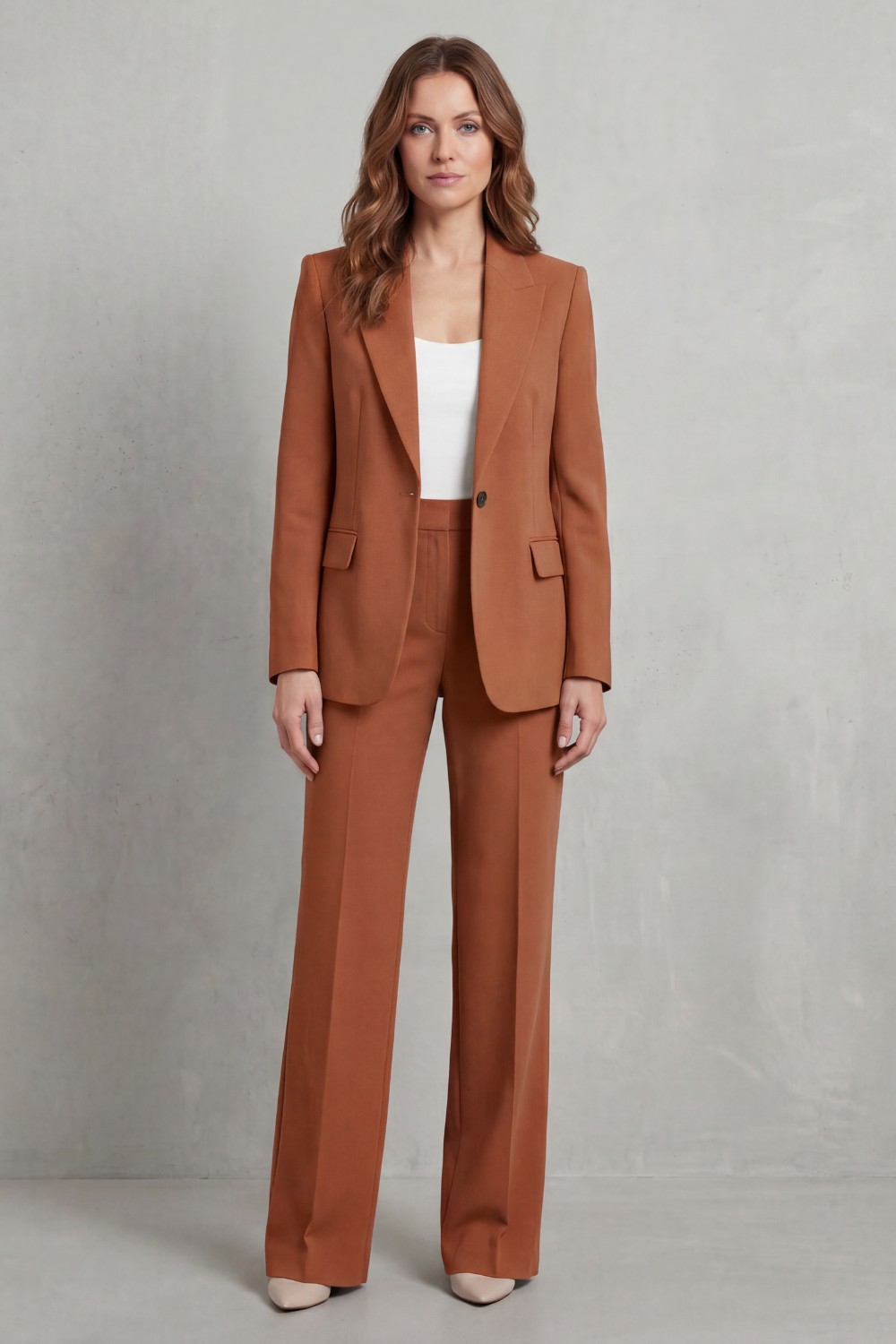 Women's Blue Blazer Pant Suit Set – Single Button Peak Lapel Tailored Workwear