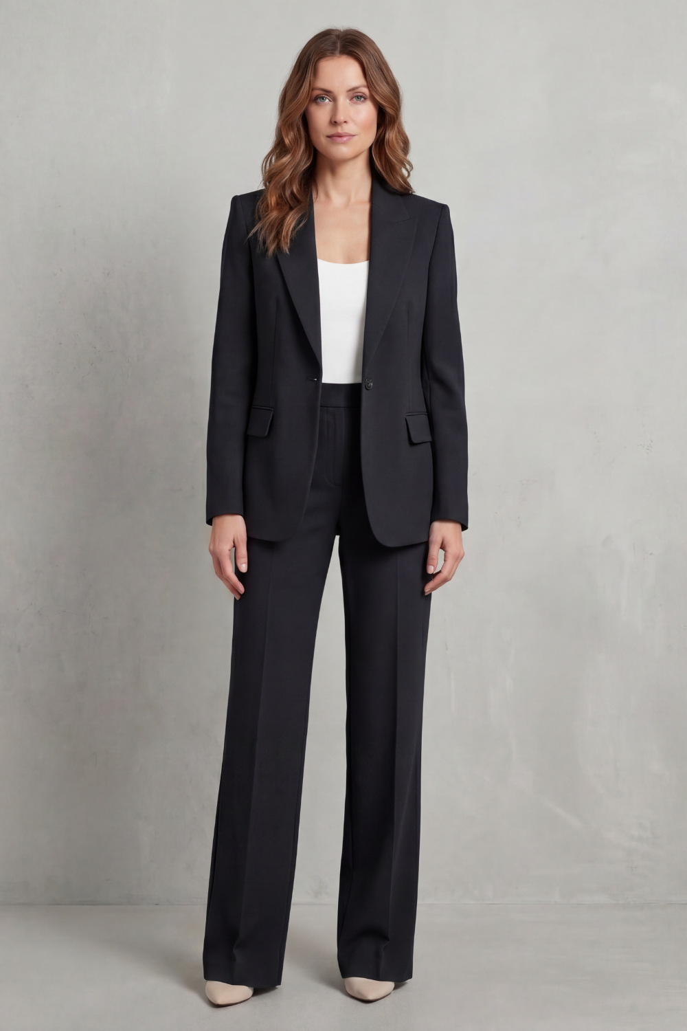 Women's Blue Blazer Pant Suit Set – Single Button Peak Lapel Tailored Workwear