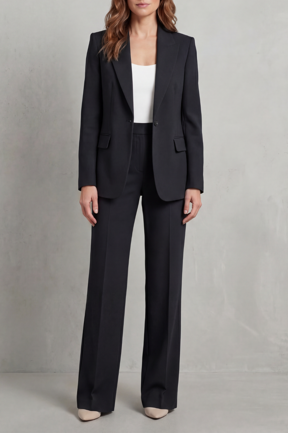 Women's Blue Blazer Pant Suit Set – Single Button Peak Lapel Tailored Workwear