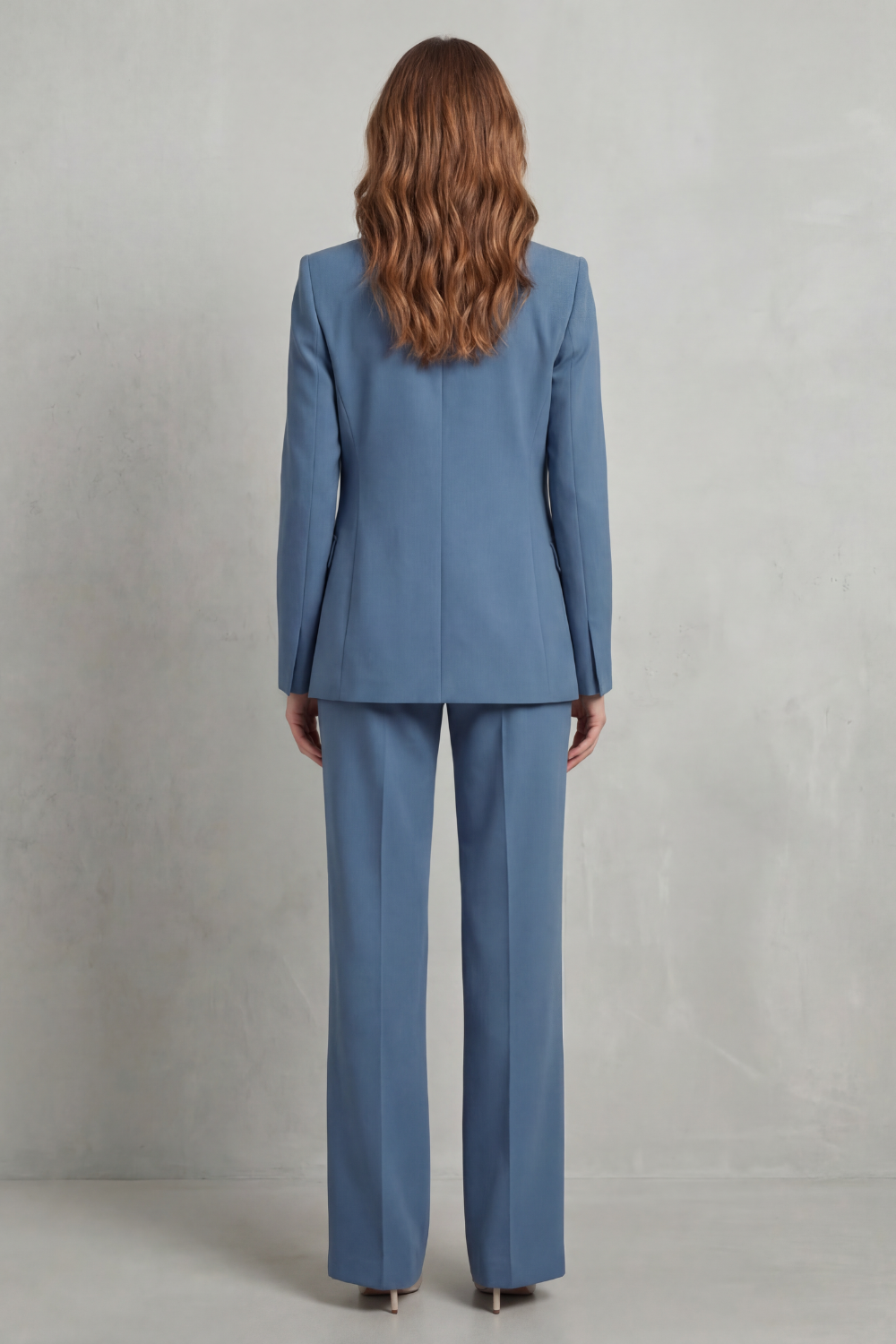 Women's Blue Blazer Pant Suit Set – Single Button Peak Lapel Tailored Workwear