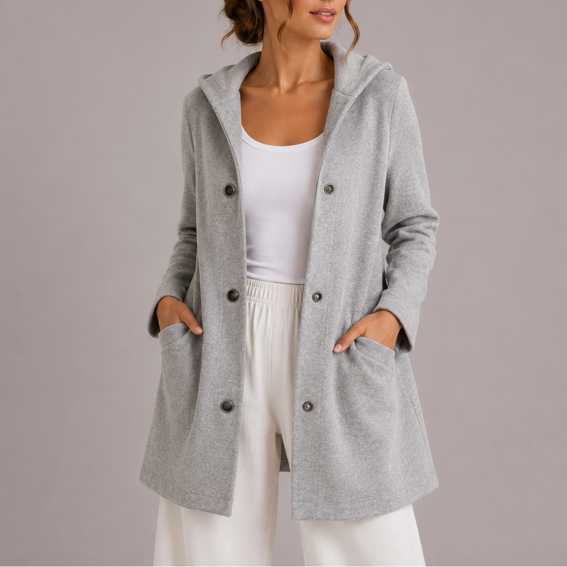 Women's Hooded Cardigan Coat Long Sleeve Button Front Pockets Casual