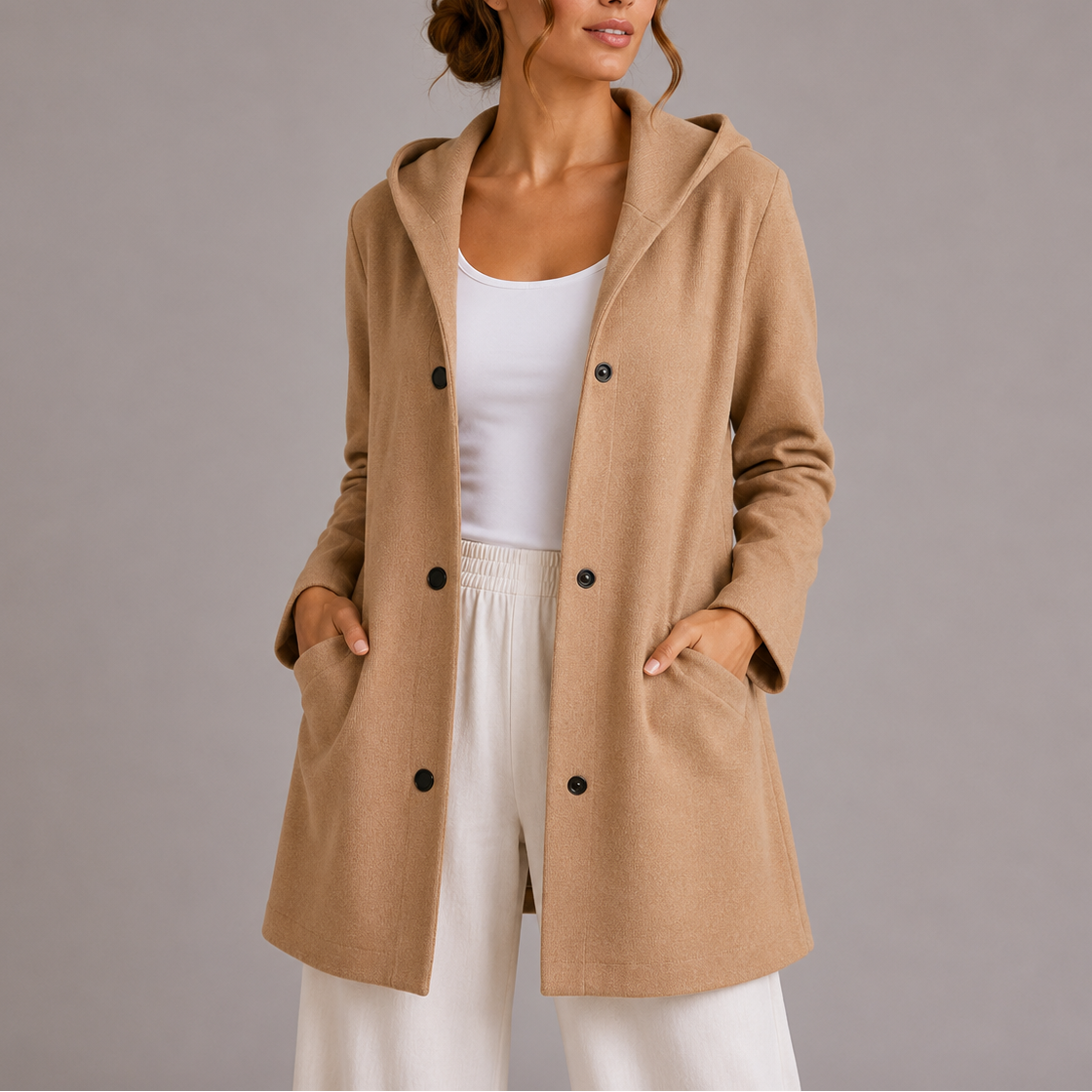 Women's Hooded Cardigan Coat Long Sleeve Button Front Pockets Casual