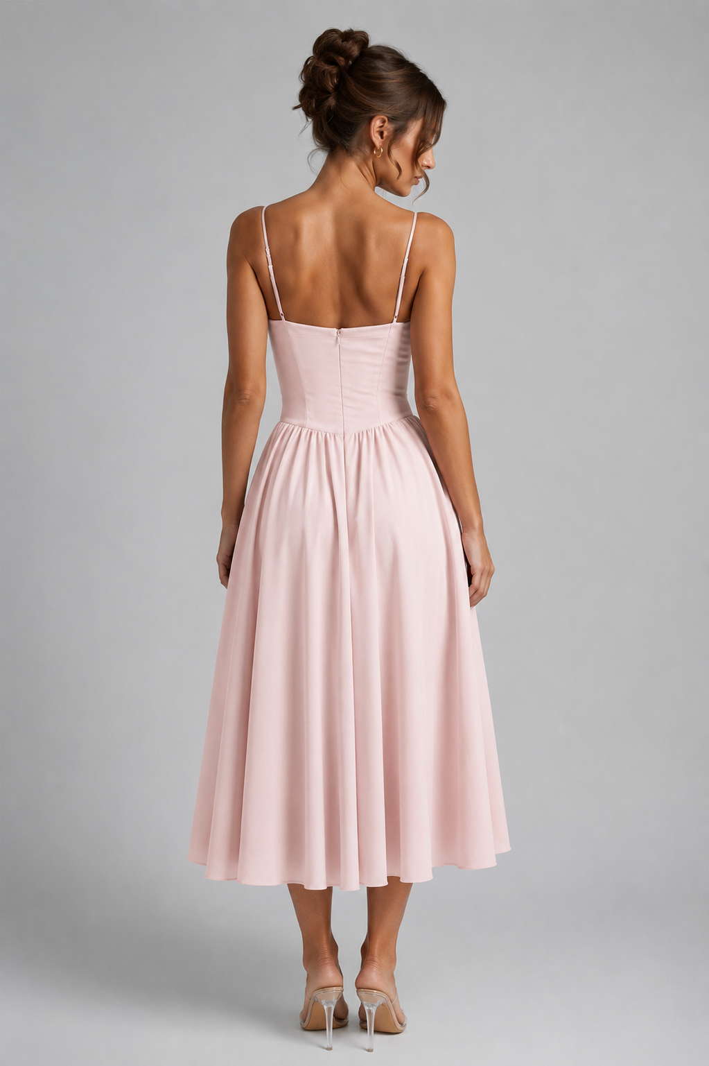 Women's Corset Midi Dress Sweetheart Neck Full Skirt Lace-Up Back Party