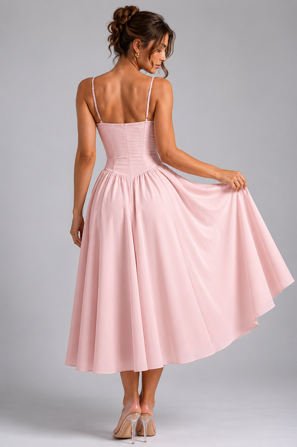 Women's Corset Midi Dress Sweetheart Neck Full Skirt Lace-Up Back Party