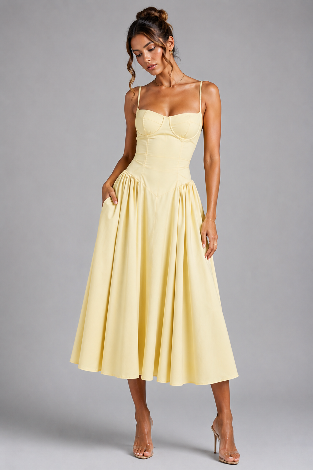 Women's Corset Midi Dress Sweetheart Neck Full Skirt Lace-Up Back Party