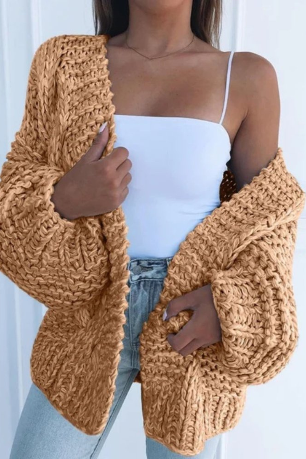Women's Chunky Knit Cardigan Open Front Long Sleeve Oversized Casual