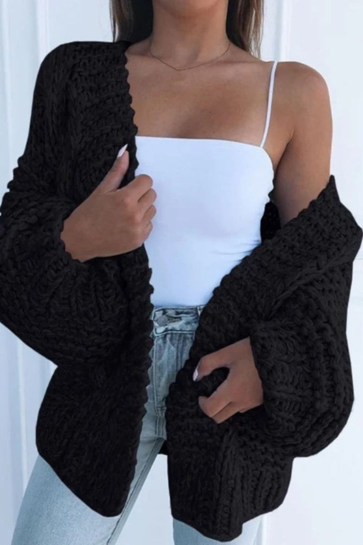 Women's Chunky Knit Cardigan Open Front Long Sleeve Oversized Casual