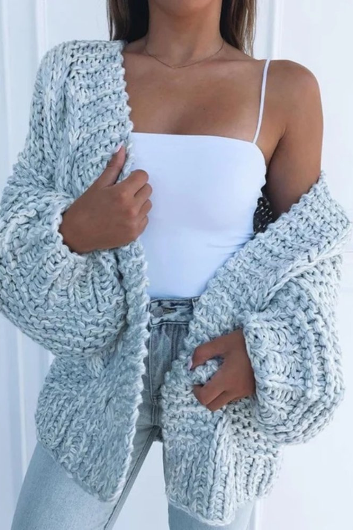 Women's Chunky Knit Cardigan Open Front Long Sleeve Oversized Casual
