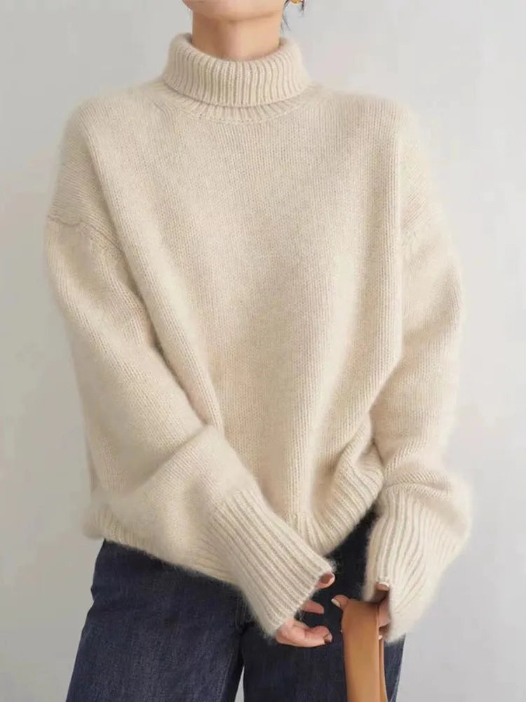 Women's Turtleneck Sweater Long Sleeve Oversized Ribbed Knit Pullover Winter