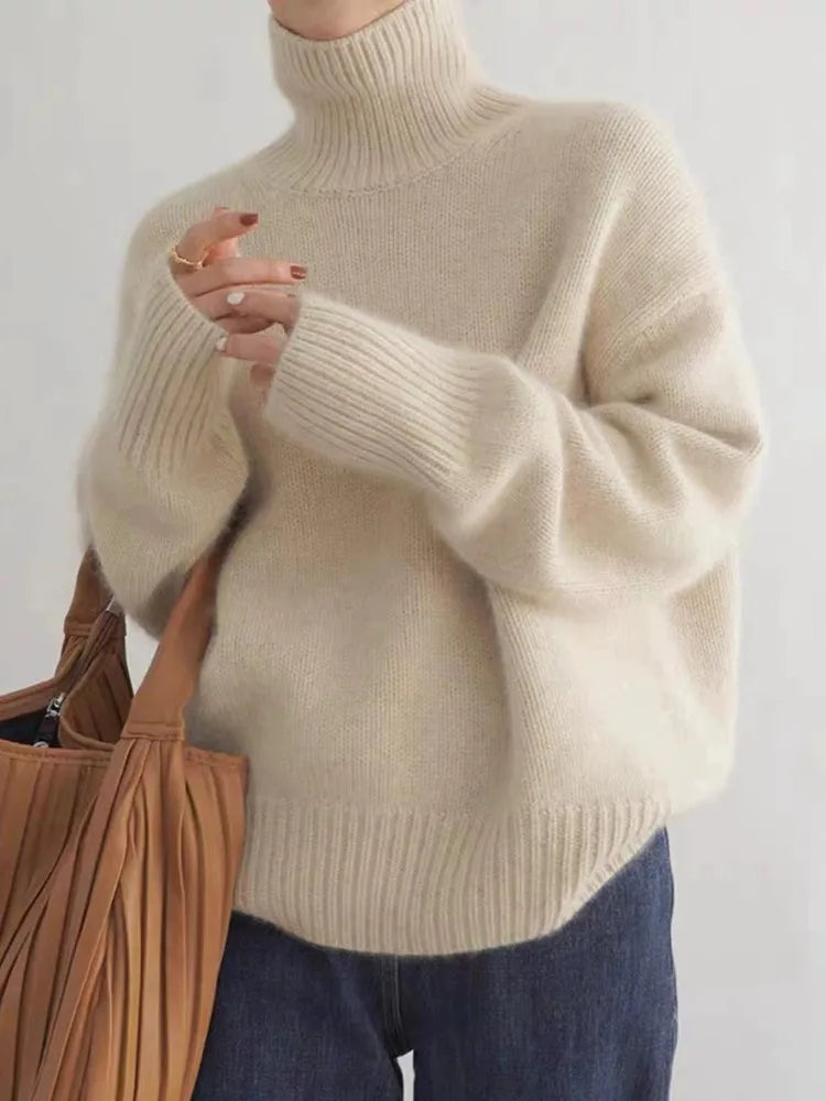 Women's Turtleneck Sweater Long Sleeve Oversized Ribbed Knit Pullover Winter