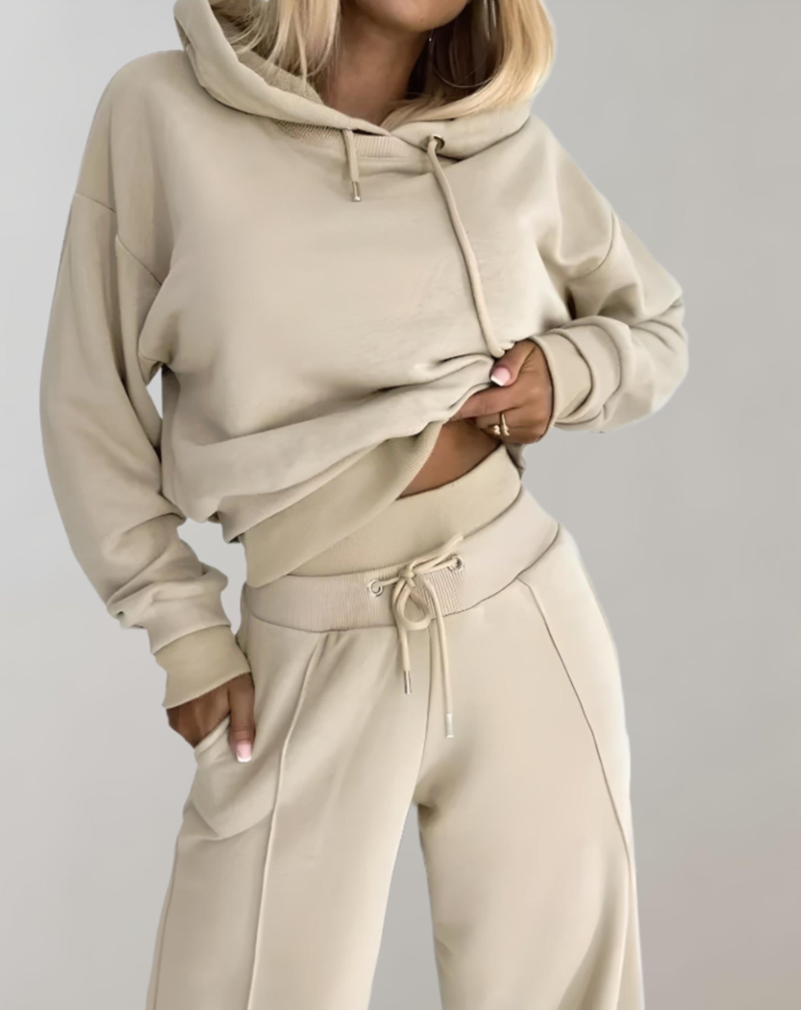 Women's Cropped Hoodie 2 Piece Set Wide Leg Pants Casual Loungewear