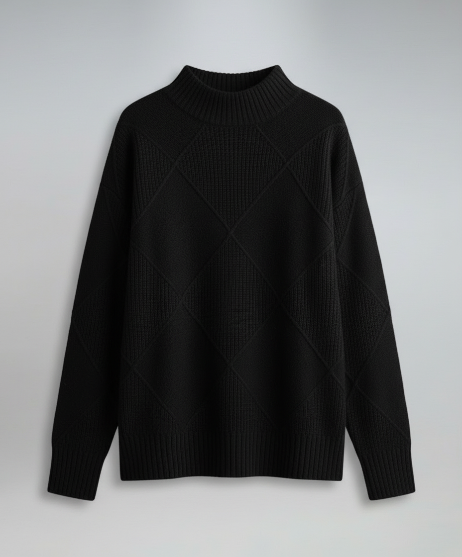 Women's Turtleneck Sweater Diamond Knit Long Sleeve Yellow Winter Pullover