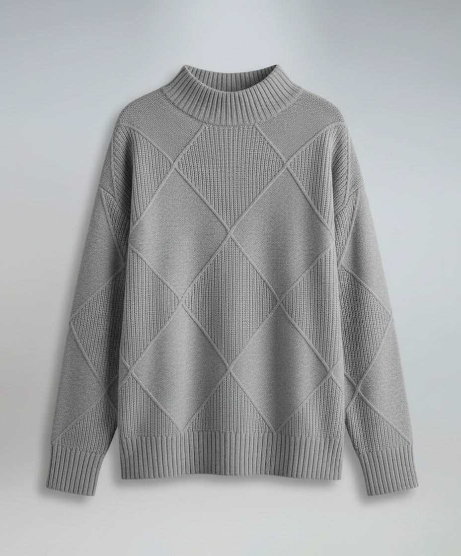 Women's Turtleneck Sweater Diamond Knit Long Sleeve Yellow Winter Pullover