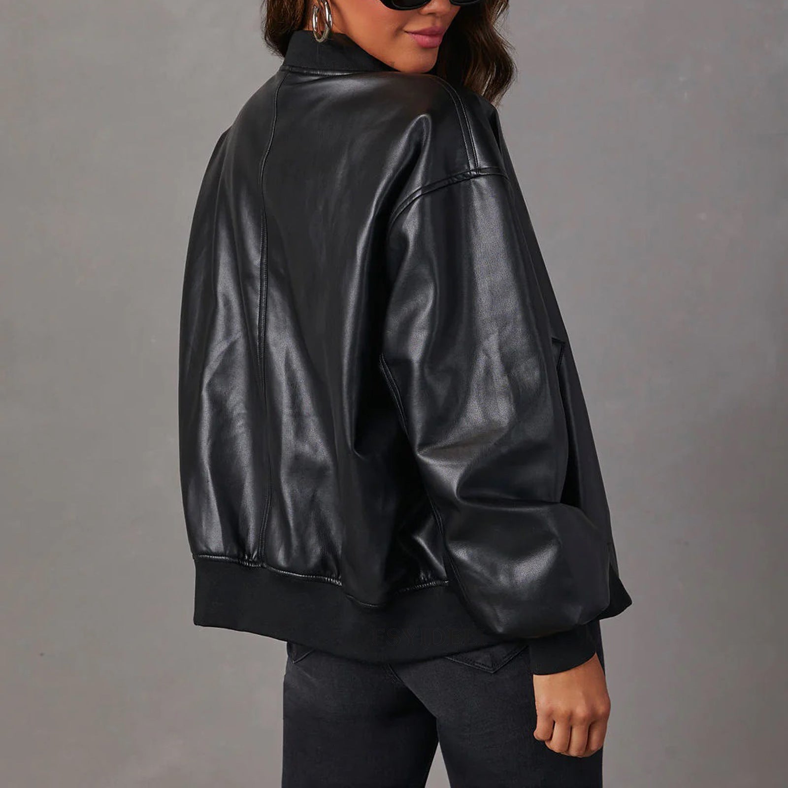 Women's Bomber Jacket Zip-Up Ribbed Collar Long Sleeve Casual Outerwear