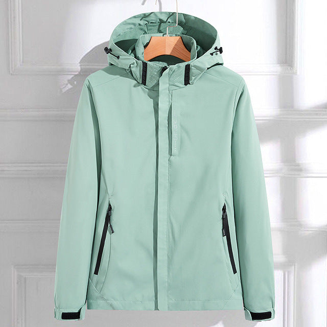 Women's Hooded Rain Jacket Zip-Up Windproof Waterproof Winter Outdoor Coat