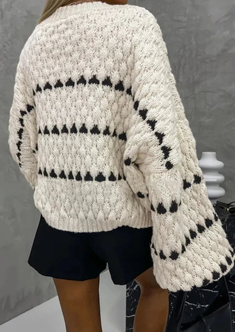 Women's Textured Knit Crewneck Sweater Long Sleeve Striped Winter Pullover
