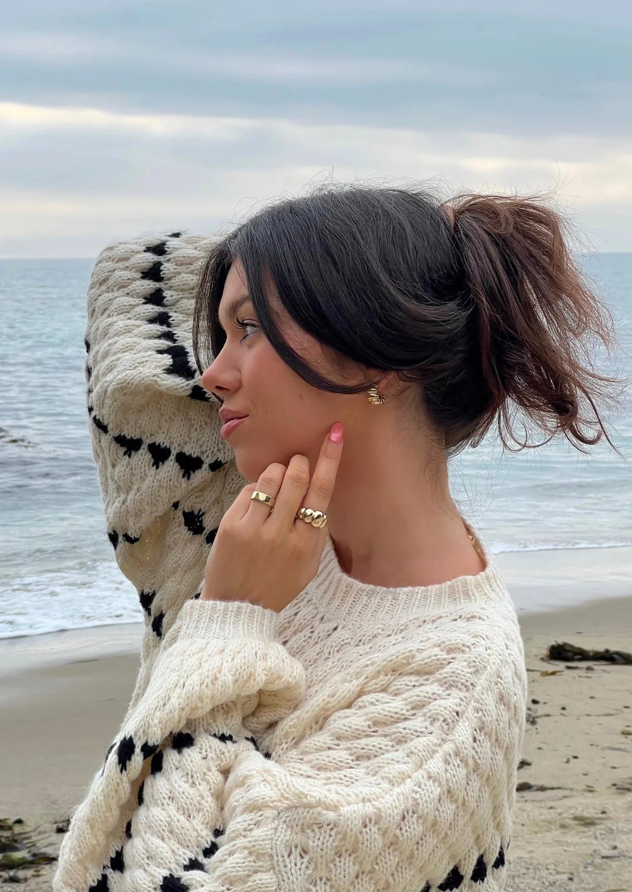 Women's Textured Knit Crewneck Sweater Long Sleeve Striped Winter Pullover