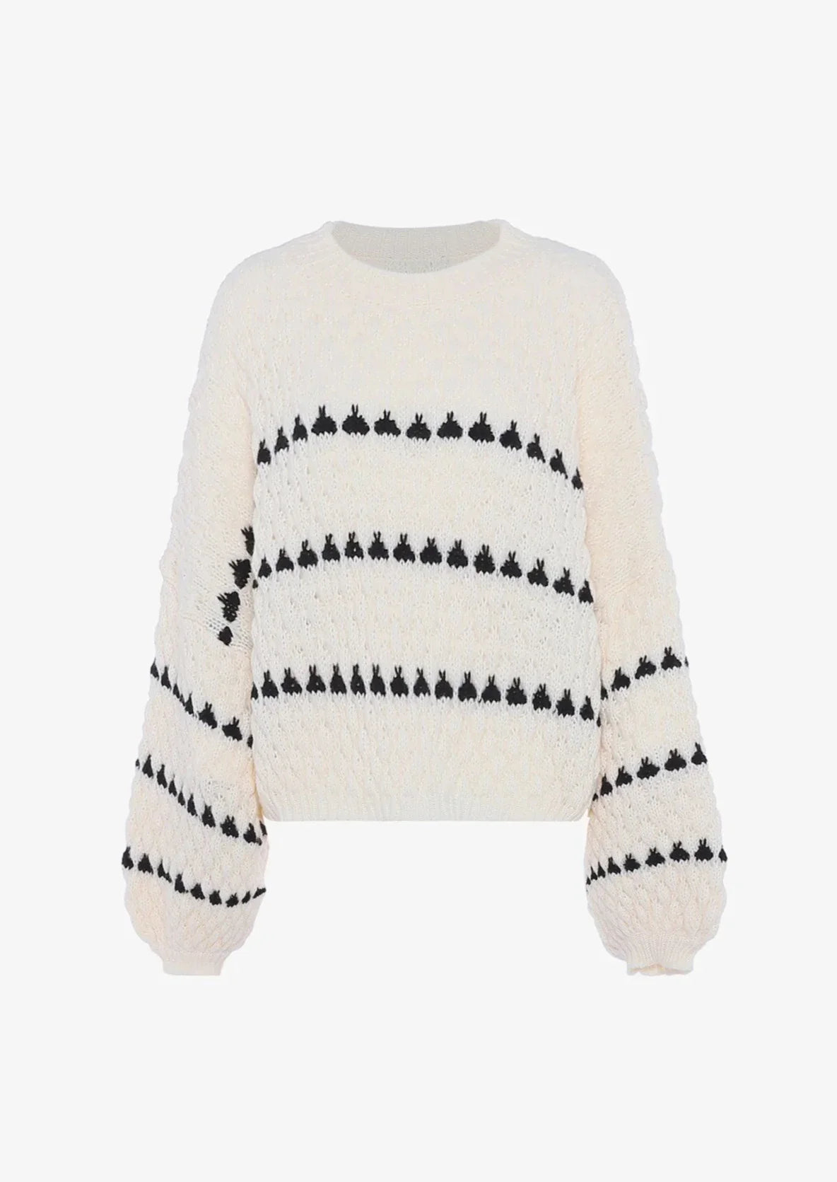 Women's Textured Knit Crewneck Sweater Long Sleeve Striped Winter Pullover