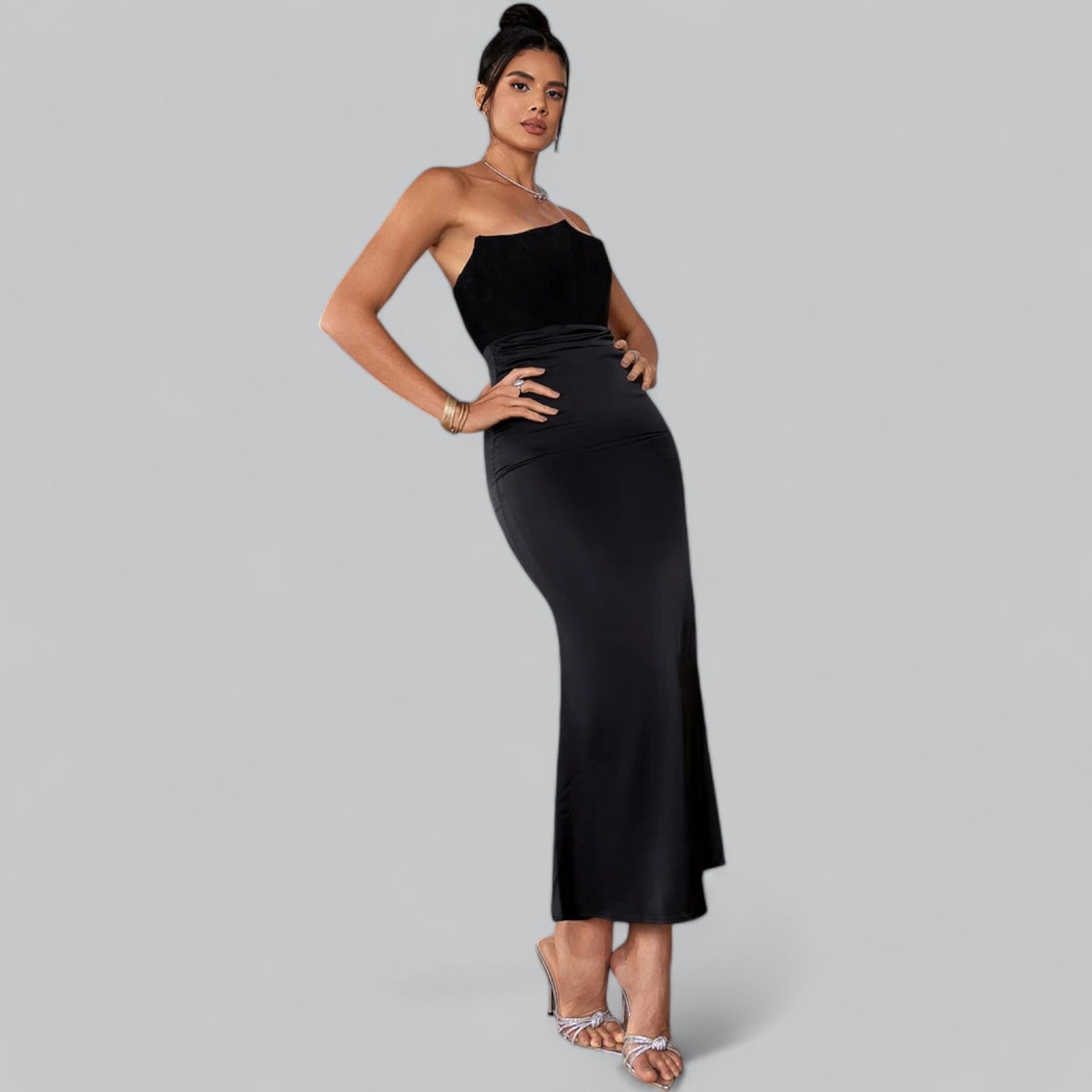 Velvet Strapless Corset Maxi Dress for Special Occasions