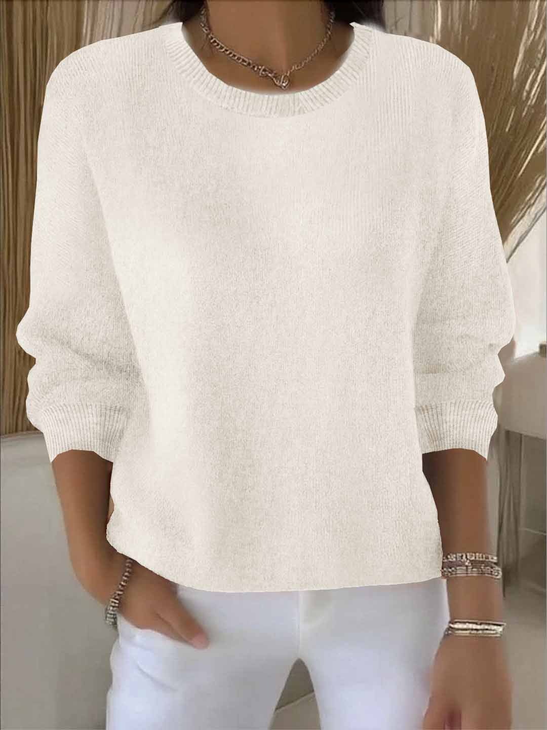 Women's Crew Neck Pullover Sweater Solid Long Sleeve Knit Casual