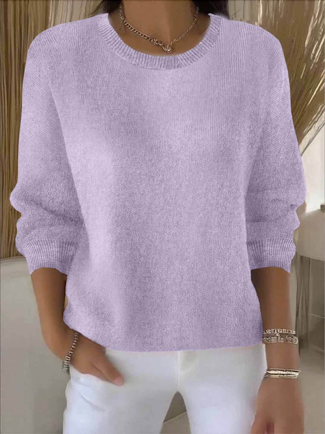 Women's Crew Neck Pullover Sweater Solid Long Sleeve Knit Casual