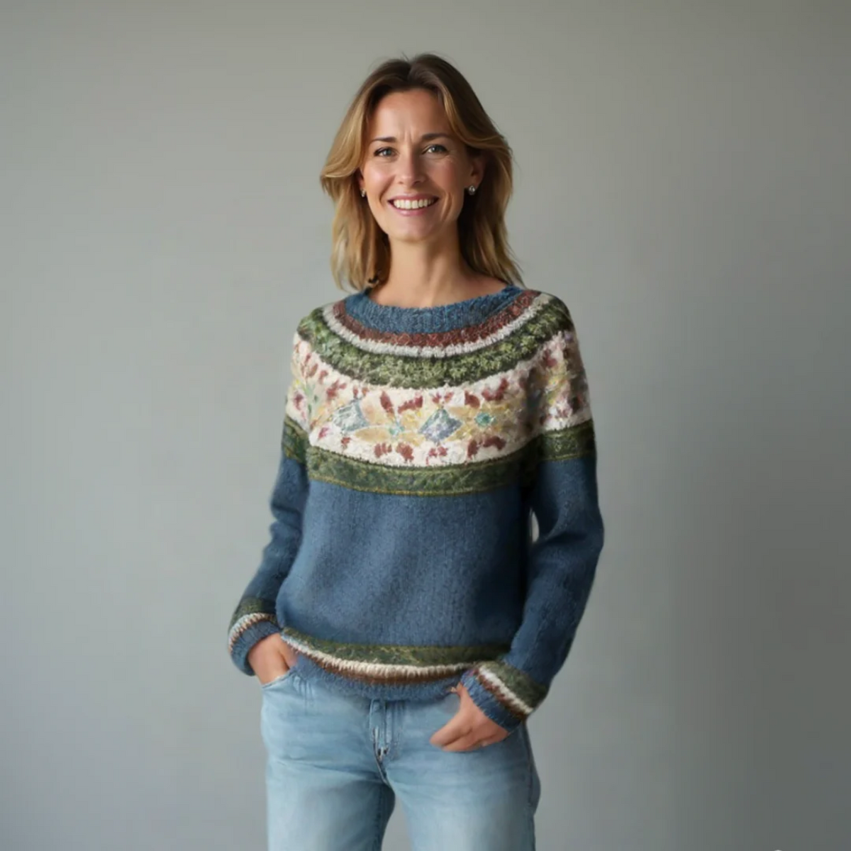 Women's Fair Isle Knit Sweater Boat Neck Long Sleeve Colorful Winter Pullover