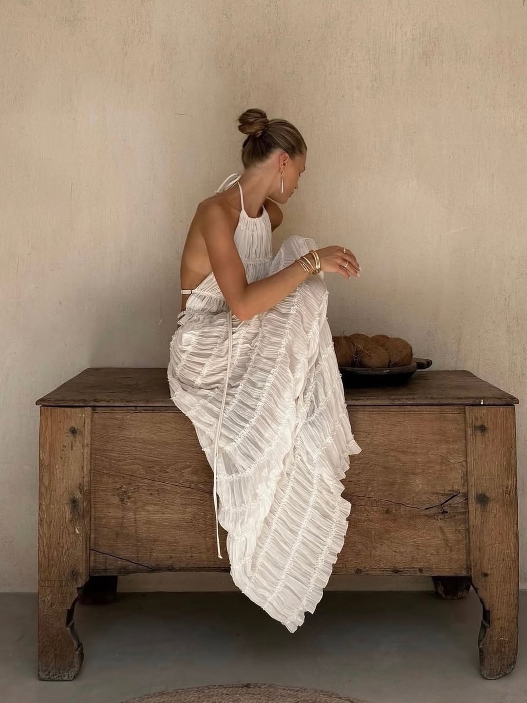 Women's Ruffle Two-Piece Set Halter Neck Tiered Maxi Skirt Beach