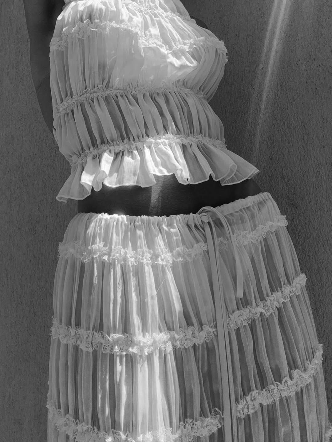 Women's Ruffle Two-Piece Set Halter Neck Tiered Maxi Skirt Beach