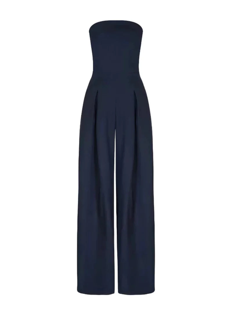 Women's Strapless Wide Leg Jumpsuit Pleated High Waist Summer Casual