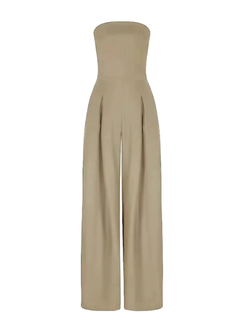 Women's Strapless Wide Leg Jumpsuit Pleated High Waist Summer Casual
