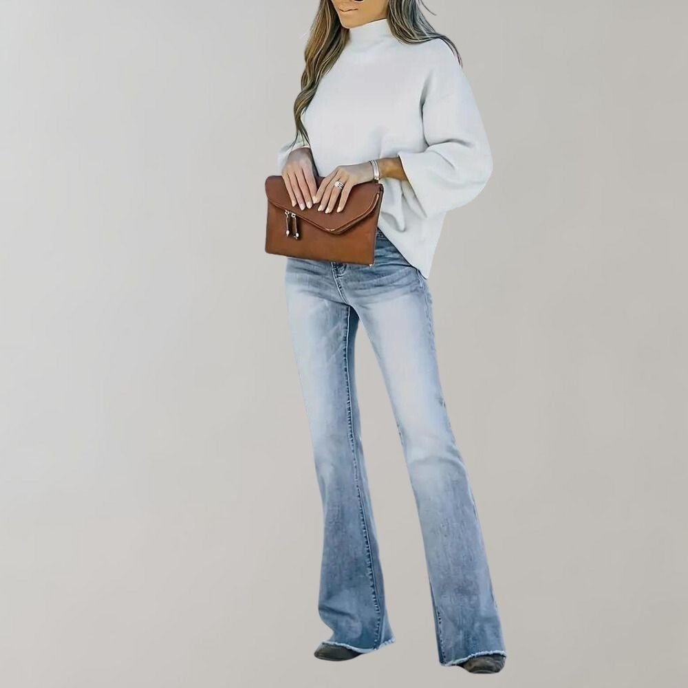 Women's High Waist Flared Jeans Light Wash Stretch Denim Casual Bootcut