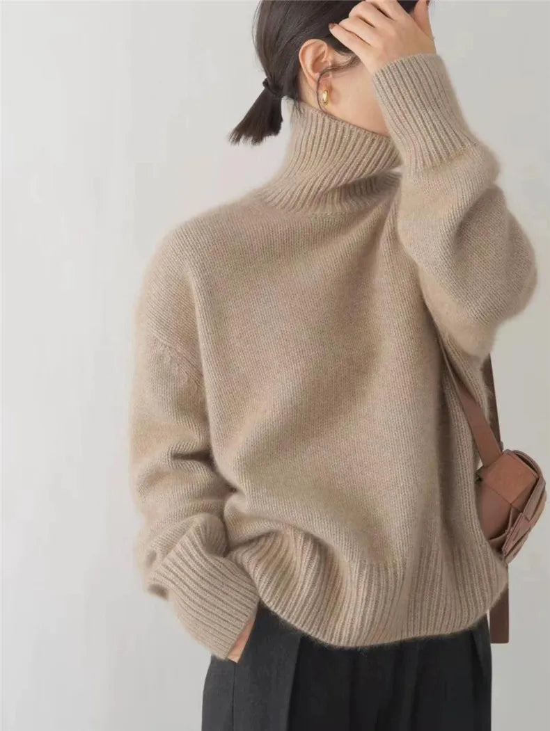 Women's Turtleneck Sweater Long Sleeve Oversized Ribbed Knit Pullover Winter