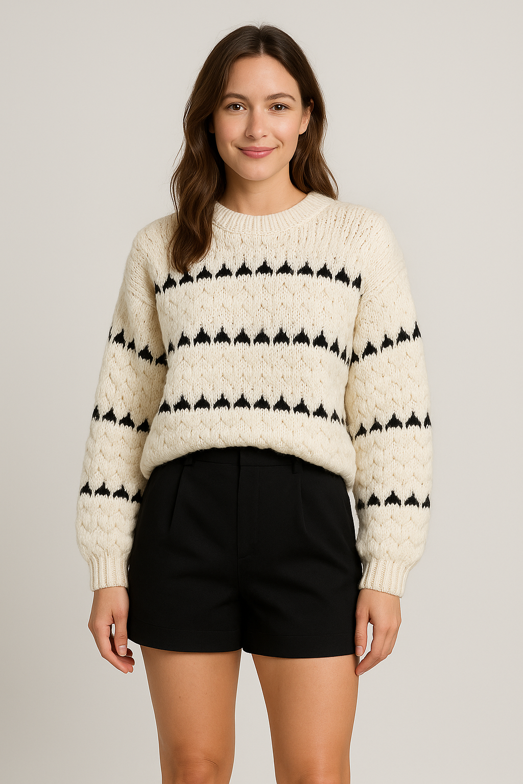 Women's Textured Knit Crewneck Sweater Long Sleeve Striped Winter Pullover