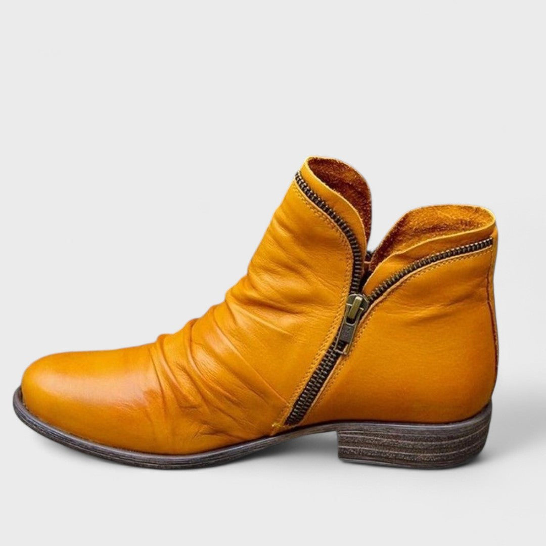 Women's Ruched Ankle Boots Side Zip Round Toe Block Heel Casual Booties