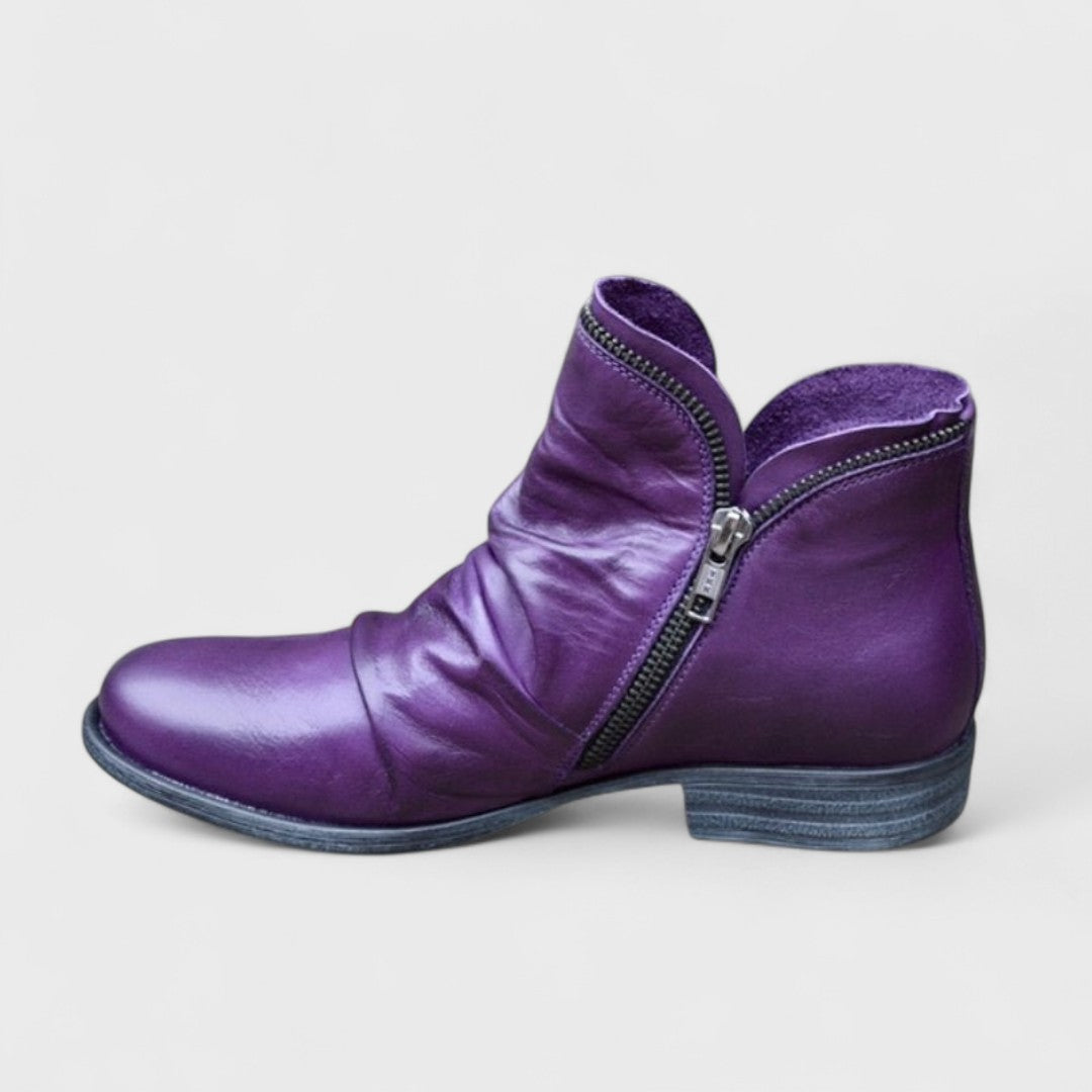 Women's Ruched Ankle Boots Side Zip Round Toe Block Heel Casual Booties