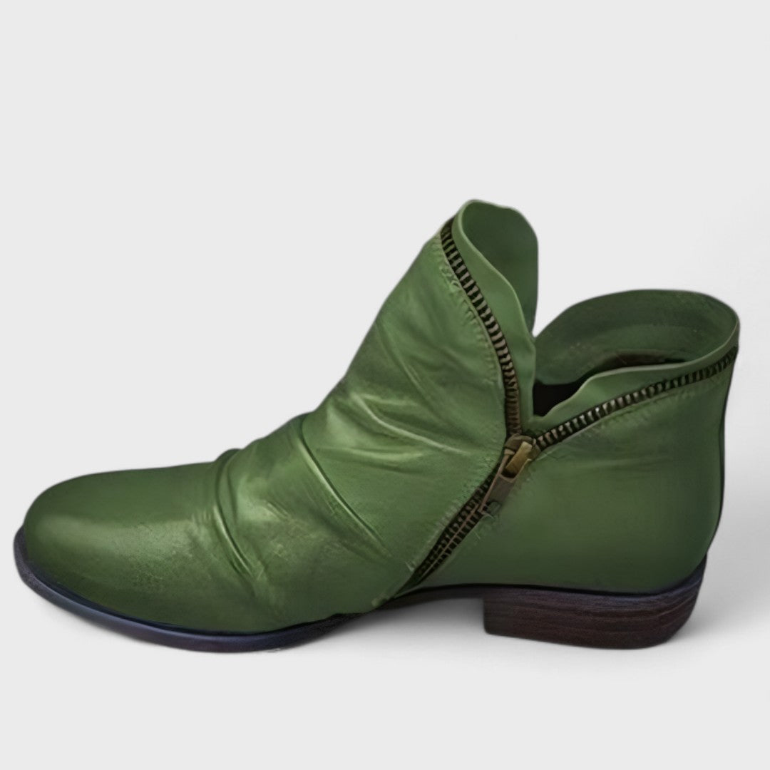 Women's Ruched Ankle Boots Side Zip Round Toe Block Heel Casual Booties